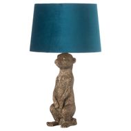 Morris The Meerkat Table Lamp With Teal Velvet Shade - Thumb 1