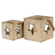 Washed Wood Star Tealight Candle Holder - Thumb 5