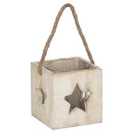 Washed Wood Star Tealight Candle Holder - Thumb 1