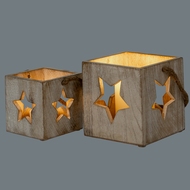 Washed Wood Large Star Tealight Candle Holder - Thumb 6