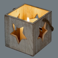 Washed Wood Large Star Tealight Candle Holder - Thumb 7