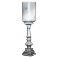 Silver Smoked Midnight Glass Top Tall Candle Pillar Holder - Thumb 1