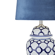 Acanthus Blue And White Ceramic Lamp With Blue Velvet Shade - Thumb 2