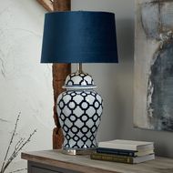 Acanthus Blue And White Ceramic Lamp With Blue Velvet Shade - Thumb 4
