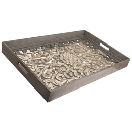 Large Rectangular Carved Metallic Hampton Tray - Thumb 1