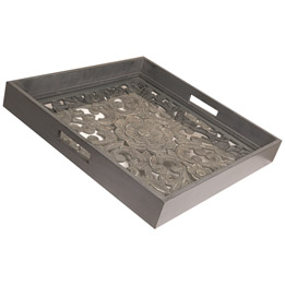 Square Carved Metallic Hampton Tray - Thumb 1