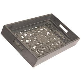 Rectangular Carved Metallic Hampton Tray - Thumb 1