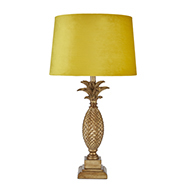 Tall Gold Pineapple Lamp With Mustard Velvet Shade - Thumb 1