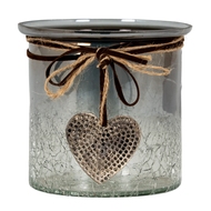 Smoked Midnight Crackled Heart Large Candle Holder - Thumb 4