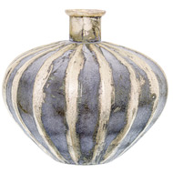 Burnished And Grey Striped Squat Vase - Thumb 1
