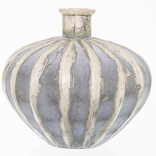 Burnished And Grey Striped Small Squat Vase - Thumb 1