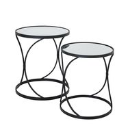 Concaved Set Of Two Black Mirrored Side Tables - Thumb 1