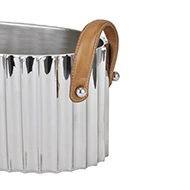 Large Silver Fluted Leather Handled Champagne Cooler - Thumb 2