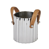 Silver Fluted Leather Handled Single Champagne Cooler - Thumb 1