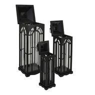 Set Of Three Black Wooden Lanterns With Archway Design - Thumb 2