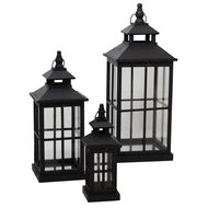 Set Of 3 Black Window Style Lanterns With Open Top - Thumb 1