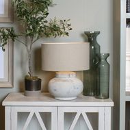 Darcy Antique White Squat Table Lamp With Linen Shade - Thumb 6