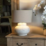 Darcy Antique White Squat Table Lamp With Linen Shade - Thumb 8