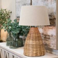 Conical Wicker Table Lamp With Linen Shade - Thumb 6