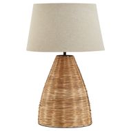 Conical Wicker Table Lamp With Linen Shade - Thumb 1