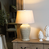 Woven Ceramic Table Lamp With Linen Shade - Thumb 7
