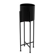 Matt Black Cylindrical Planter On Black Frame - Thumb 1