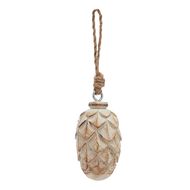 Antique White Wash Small Pine Cone Bauble - Thumb 1