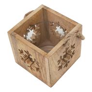 Natural Wooden Snowflake Tealight Candle Holder - Thumb 2