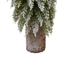 Small Snowy Fir Tree On Tall Wood Log - Thumb 2