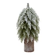 Small Snowy Fir Tree On Tall Wood Log - Thumb 1