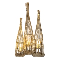 Large Conical Wicker Lantern With Glass Holder & LED Lights - Thumb 3