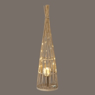 Large Conical Wicker Lantern With Glass Holder & LED Lights - Thumb 4