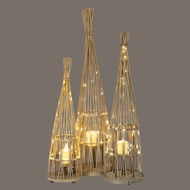 Large Conical Wicker Lantern With Glass Holder & LED Lights - Thumb 5