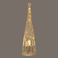 Small Conical Wicker Lantern With Glass Holder & LED Lights - Thumb 4