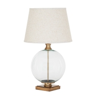 Lunel Glass Orb Table Lamp With Edged Linen Shade - Thumb 2