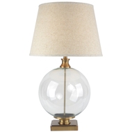 Lunel Glass Orb Table Lamp With Edged Linen Shade - Thumb 1