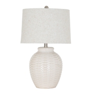 Basketweave Ceramic Table Lamp With Linen Shade - Thumb 2
