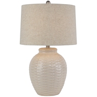 Basketweave Ceramic Table Lamp With Linen Shade - Thumb 1