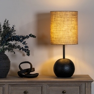 Black Cannon Table Lamp With Hessian Shade - Thumb 2