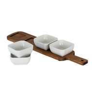 Acacia Serving Board including Four Ceramic Serving Bowls - Thumb 3