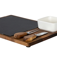 Acacia Cheese Board Set With White Bowl, Slate and Cutlery - Thumb 2