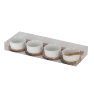 Set Of 4 Acacia Fishtail Serving Trays with Ceramic Bowls - Thumb 2