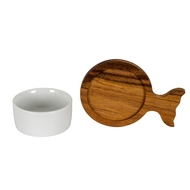 Set Of 4 Acacia Fishtail Serving Trays with Ceramic Bowls - Thumb 4