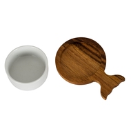 Set Of 4 Acacia Fishtail Serving Trays with Ceramic Bowls - Thumb 5