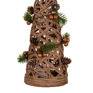 Large LED Natural Rattan Cone Tree With Winter Branches - Thumb 2