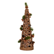 Large LED Natural Rattan Cone Tree With Winter Branches - Thumb 1