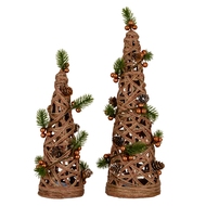 Small LED Natural Rattan Cone Tree With Winter Branches - Thumb 5