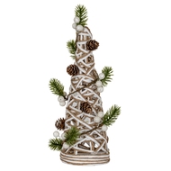 Small LED White Rattan Cone Tree With Winter Branches - Thumb 1