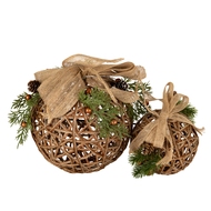 Small LED Natural Rattan Bauble With Branches And Ribbon - Thumb 4
