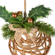 Led Natural Rattan Bell Decoration With Branches And Ribbon - Thumb 2